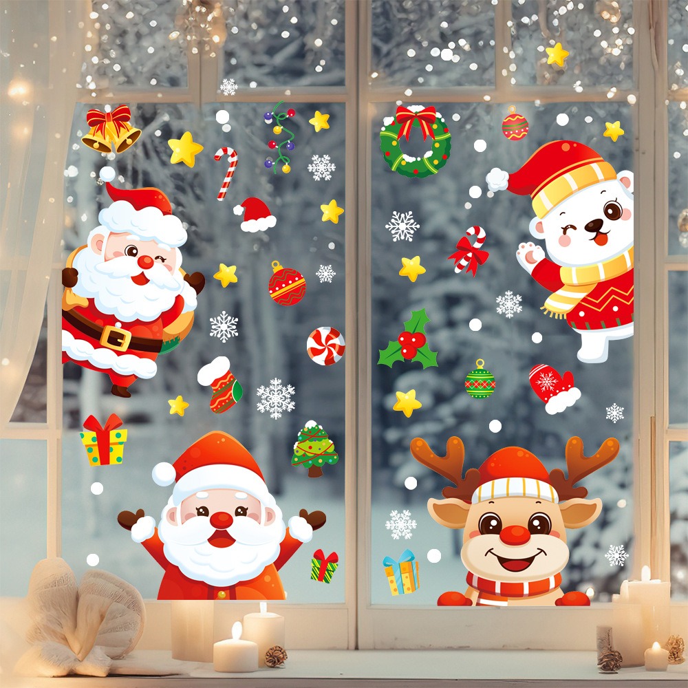Cartoon Christmas Santa Claus  - đánh giá và giá Snowflake Window Decal